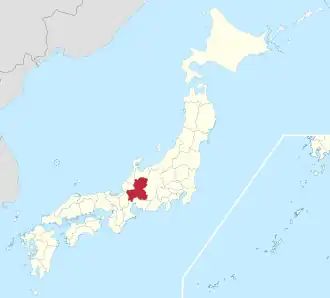 Kaart van Japan met Gifu gemarkeerd