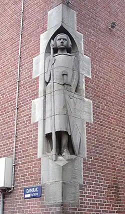 Gijsbrecht van Amstel op een zuil van de Beurs van Berlage in Amsterdam.