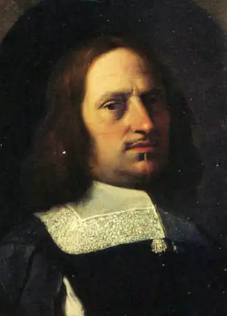 Zelfportret van Giovanni Domenico Cerrini (detail uit Allegorie van de schilderkunst, ca. 1639).
