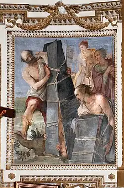 Apsis: fresco's met de foltering van de Vier Gekroonde Heiligen.