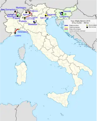Routekaart van de Ronde van Italië voor vrouwen 2015