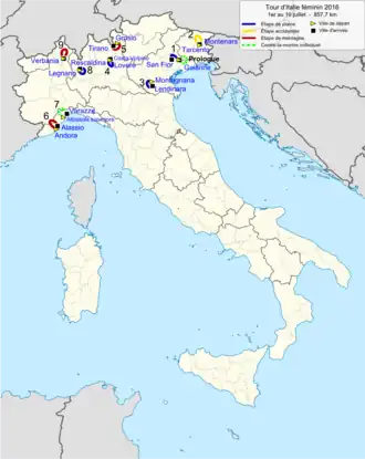 Routekaart van de Ronde van Italië voor vrouwen 2016