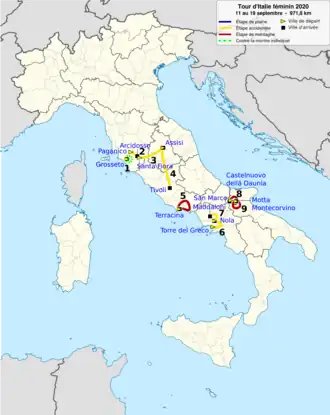 Routekaart van de Ronde van Italië voor vrouwen 2020