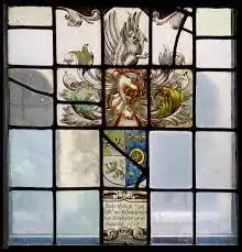 Het onderschrift leest: ‘Joncker Hendrick van Gestel ende Jouffrouw Gertrude van Hedichuysen sijn Ed: Huijsvrouw. 1653’. Het raam is incompleet.