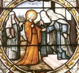 Glas-in-loodraam, Juliana van Pavilly vraagt toestemming om in te treden