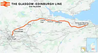 Spoorlijn Glasgow - Edinburgh via Falkirk op de kaart