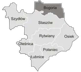 Ligging van de gemeente binnen de powiat