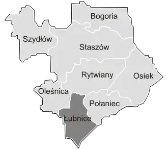 Ligging van de gemeente binnen de powiat