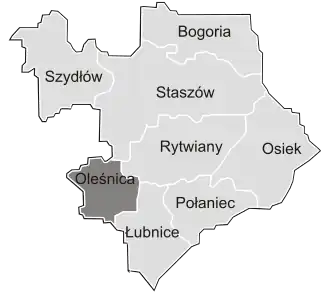 Ligging van de gemeente binnen de powiat