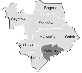 Ligging van de gemeente binnen de powiat