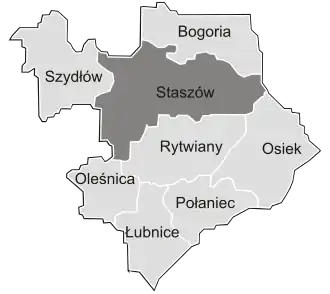 Ligging van de gemeente binnen de powiat