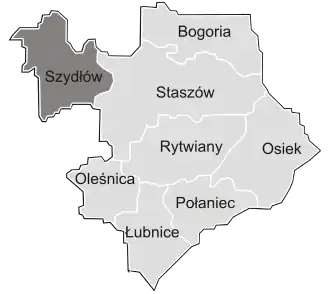 Ligging van de gemeente binnen de powiat