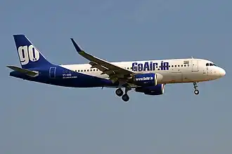 Een A320-200 van GoAir (voor naamswijziging)