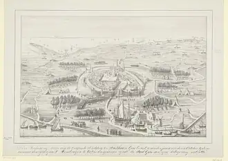 Tekening door D. Braam, 1869, naar een (verloren gegaan) eigentijds schilderij.