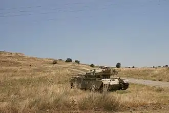Een tijdens de Jom Kipoeroorlog door Israël achtergelaten Centurion-tank in de Golanhoogten.