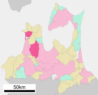 Situering van Goshogawara in de prefectuur Aomori