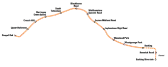 Netwerkkaart van de Gospel Oak to Barking Line