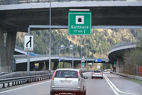 Aankondiging van Gotthardtunnel op de A2