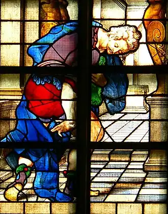 Detail van het door Kussens gemaakte glas voor de Goudse Sint-Janskerk "De farizeeër en de tollenaar" (1597)