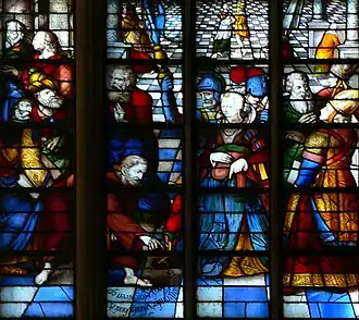 Detail van het door Wytmans gemaakte glas voor de Goudse Sint-Janskerk "Jezus en de overspelige vrouw" (1601)