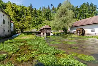 De rivier in het klooster Bistra bij Vrhnika
