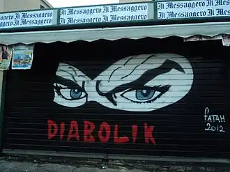 het Diabolik logo op een kiosk in Rome