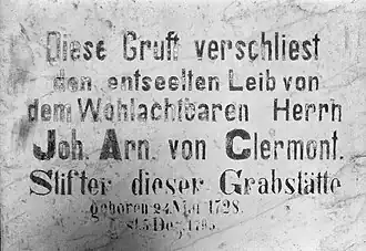Grafschrift van Johann Arnold von Clermont