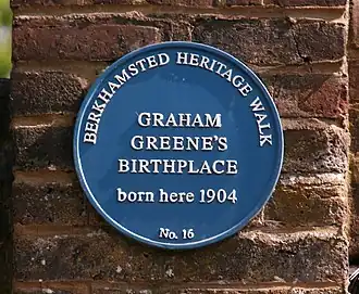 Geboorteplakkaat Graham Greene in Berkhamsted