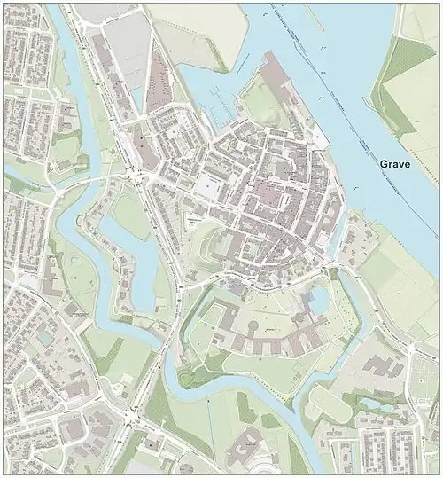 Kaart van het oude centrum van Grave