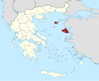 Locatie van het departement Regionale Eenheid Lesbos