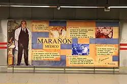 Informatie over Gregorio Marañón als muurschildering in het station