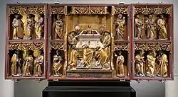 Gotisch retabel met centraal reliëf en beelden, Dom van Aken