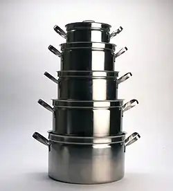 Pannenset uit 1935-1941, aangekocht als onderdeel van een uitzet bij Jungerhans.