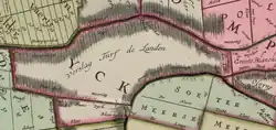 Afgebeeld is het gebied dat later de Grote Drooggemaakte Polder zal vormen. In deze uitsnede is te zien dat er in 1749 nog sprake is van een plassengebied, hier "Verslag Turfde Landen" genoemd.[1]