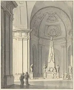 Grote overwelfde zaal met een grafmonument (1757), collectie Rijksmuseum Amsterdam