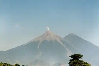 De Acatenango (rechts) en de Volcán de Fuego (links)