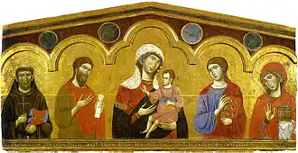 Madonna met heiligen (Retabel nr. 7), gedateerd 1270, 96 x 186 cm, Siena, Pinacoteca Nazionale