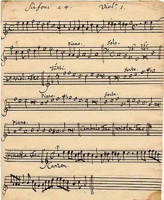 Vioolpartij uit de symfonie voor strijkers en klavecimbel