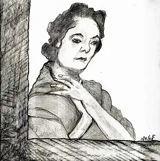 getekend portret van Hélène Van Herck