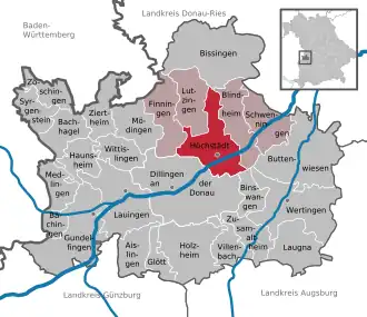 Kaart van Höchstädt an der Donau