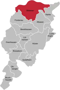 Ligging van Bödexen in de gemeente Höxter