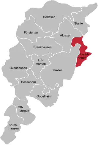 Ligging van Lüchtringen in de gemeente Höxter