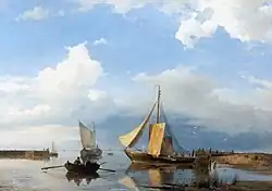 Schepen in een riviermonding bij kalm weer