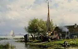 Figuren aan het werk op een werf