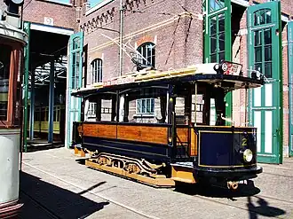 Replica van motorwagen 2 (ex-Gemeentetram Amsterdam 72), bouwjaar 1903. Van de Tramweg-Stichting; 15 april 2007.