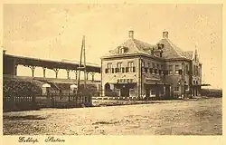 Station Geldrop in de jaren 10 met het inmiddels gesloopte stationsgebouw