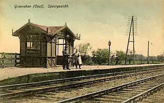 Gezicht op stopplaats Groenekan Oost, tussen 1910 en 1925. Collectie de Pater, Utrechts archief, Catalogusnummer 165093.
