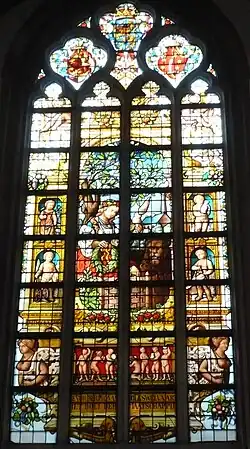 Raam geschonken door de Nederlandsche Maatschappij voor Nijverheid en Handel (1877)