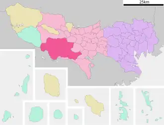 Situering van Hachioji in de prefectuur Tokio