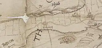 Warenberg op een kaart uit 1550